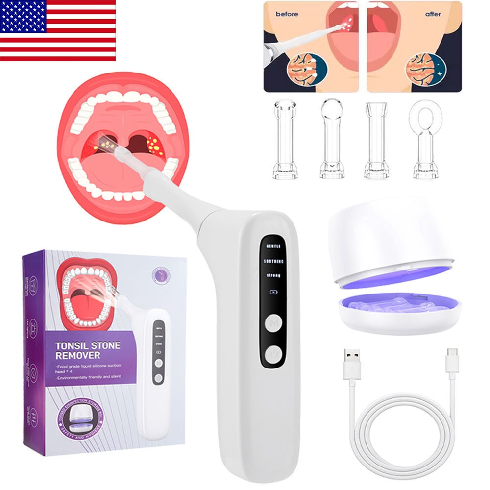 Electronic Tonsil Stone Remover Kit Vacuum LED Light 3 Adjustable Suction Modes