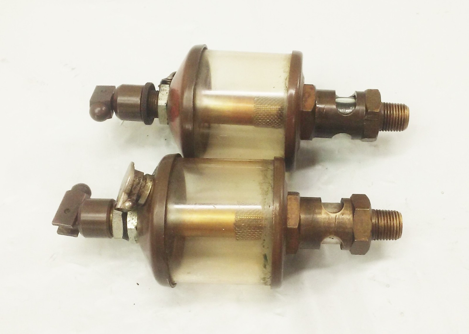 Vtg Antique Brass & glass Factory Machine Hit Miss Oiler Lubricator SET LOT