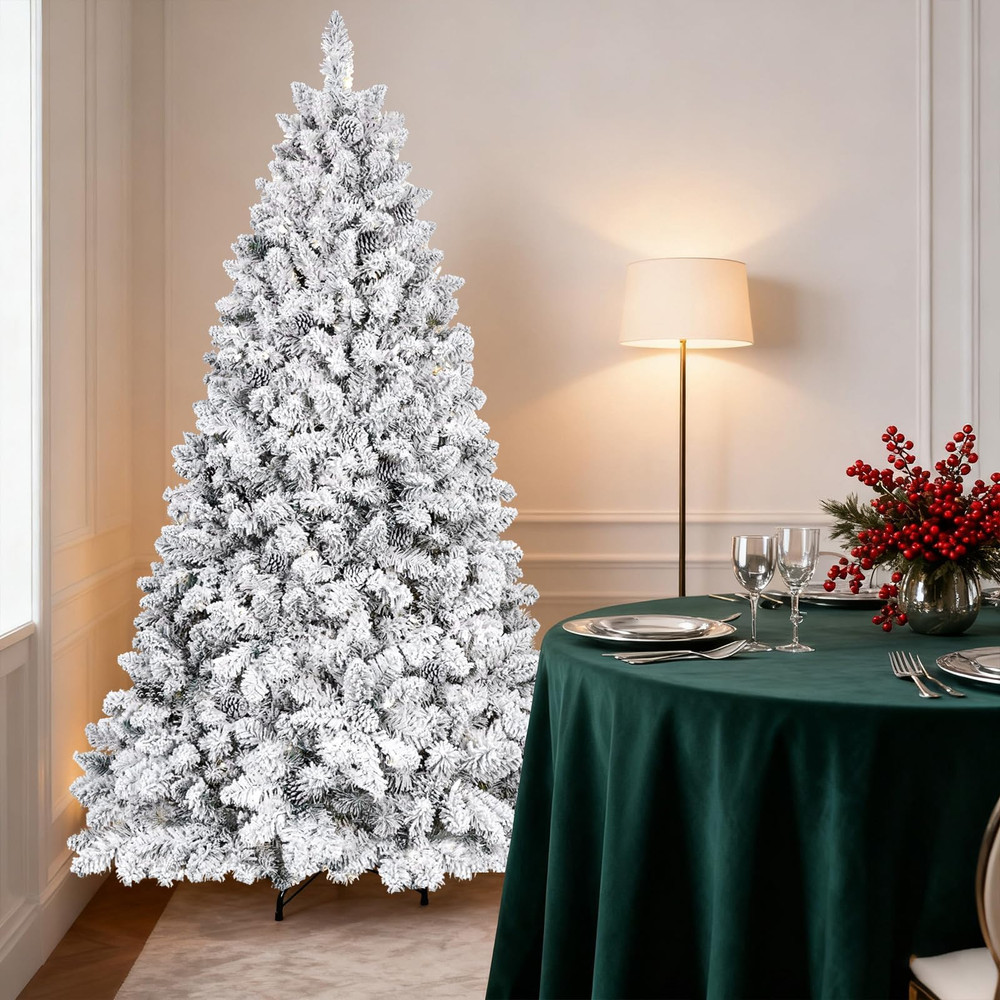 7 ft Snow Flocked Artificial Full Christmas Tree Pine Tree with 1124 Branch Tips