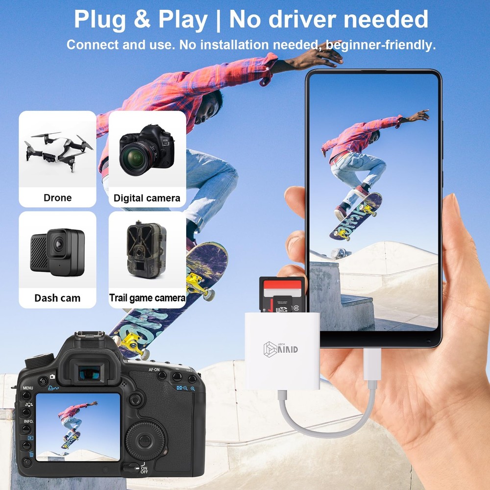 SD Card Reader, Reader for iPhone 17/16/15 Pro White