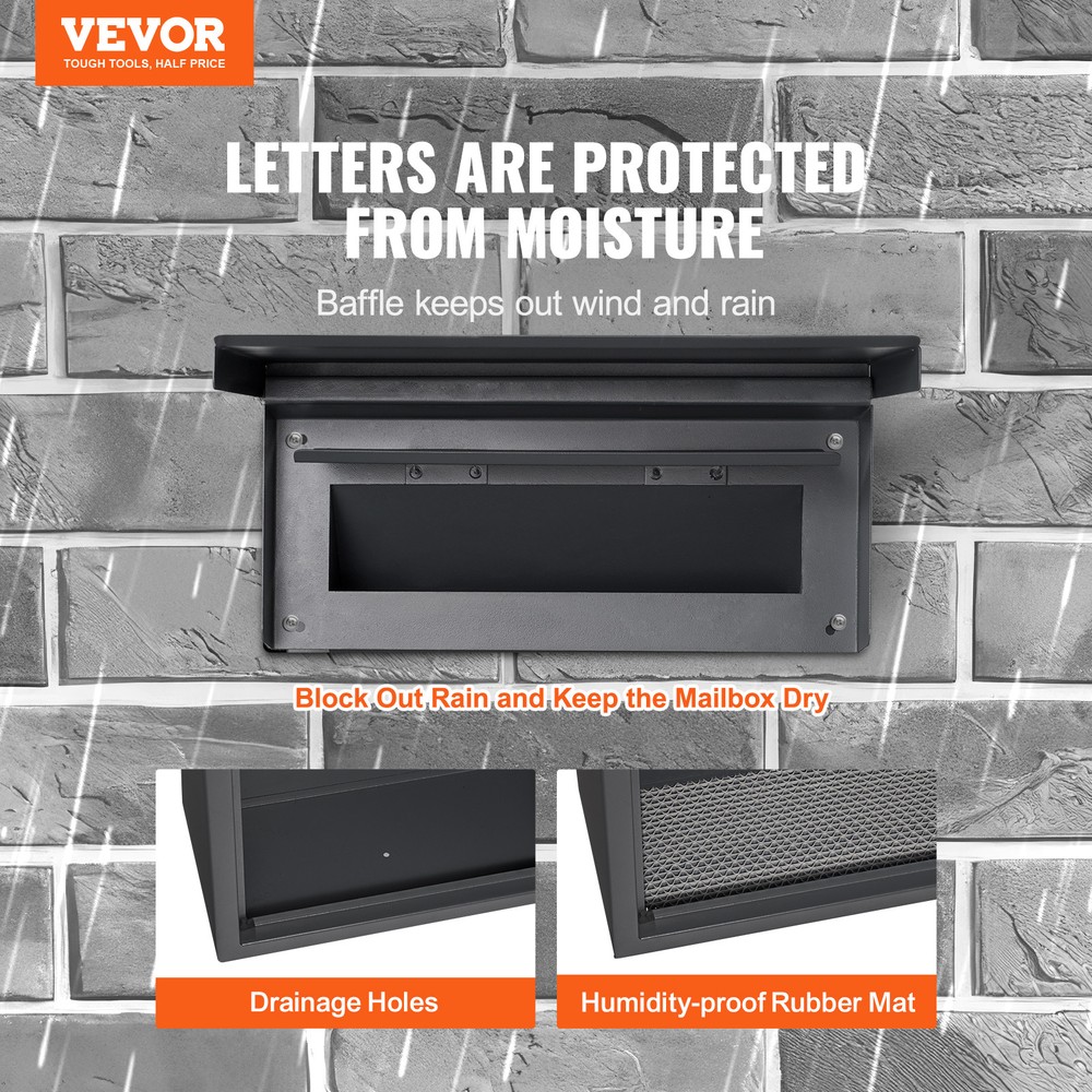 VEVOR Through The Wall Drop Box 12.5x6.3x16.9" Mailbox with Code Lock Black