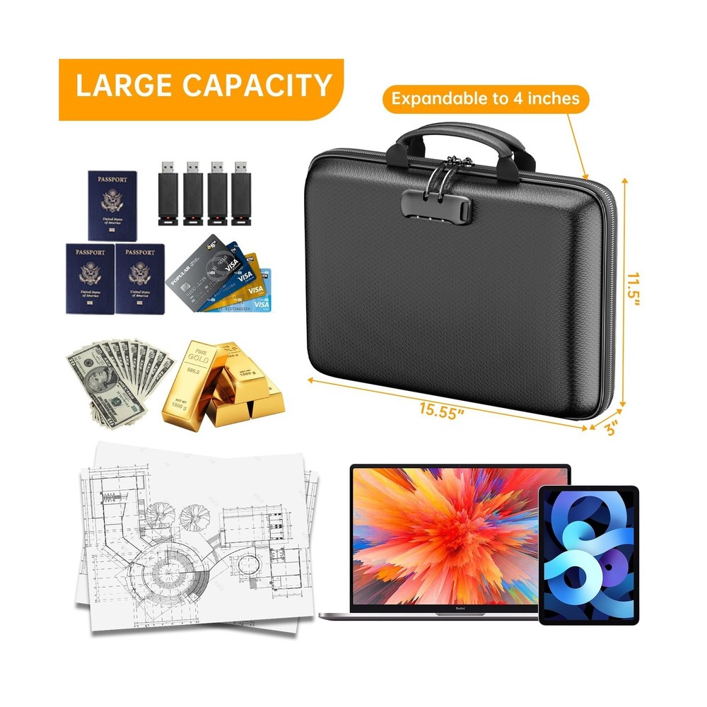 DocSafe Fireproof File Organizer with Lock, Hard-Shell Case Firepro... Fast Ship