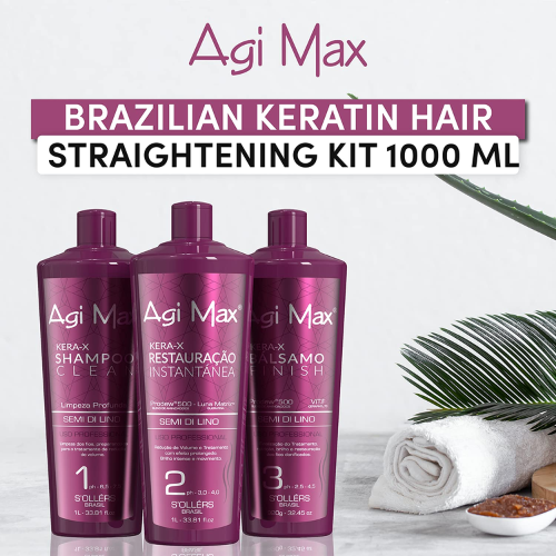 1L 3PCS Agi Max Brazilian Natural Keratin Hair Treatment Kit Straightening Curls