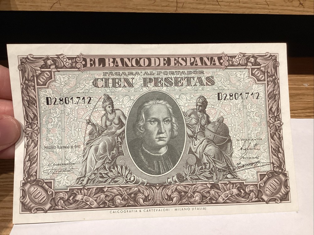 Spain 1940 100 Pesetas Pick 118A AU+ Consecutive 2 Notes