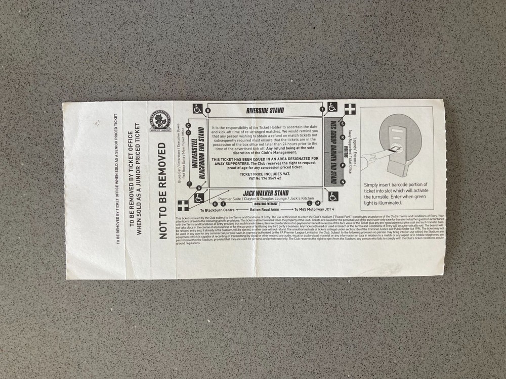 Blackburn Rovers v Burnley 2009-10 Match Ticket