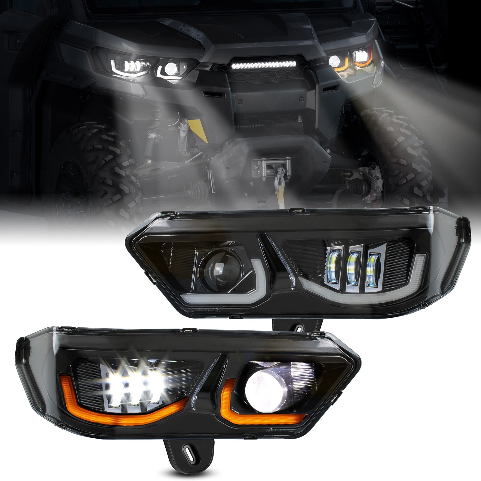 KEMIMOTO Front LED Headlights Headlamps For Can-Am Defender HD5/8/7/9/10 MAX