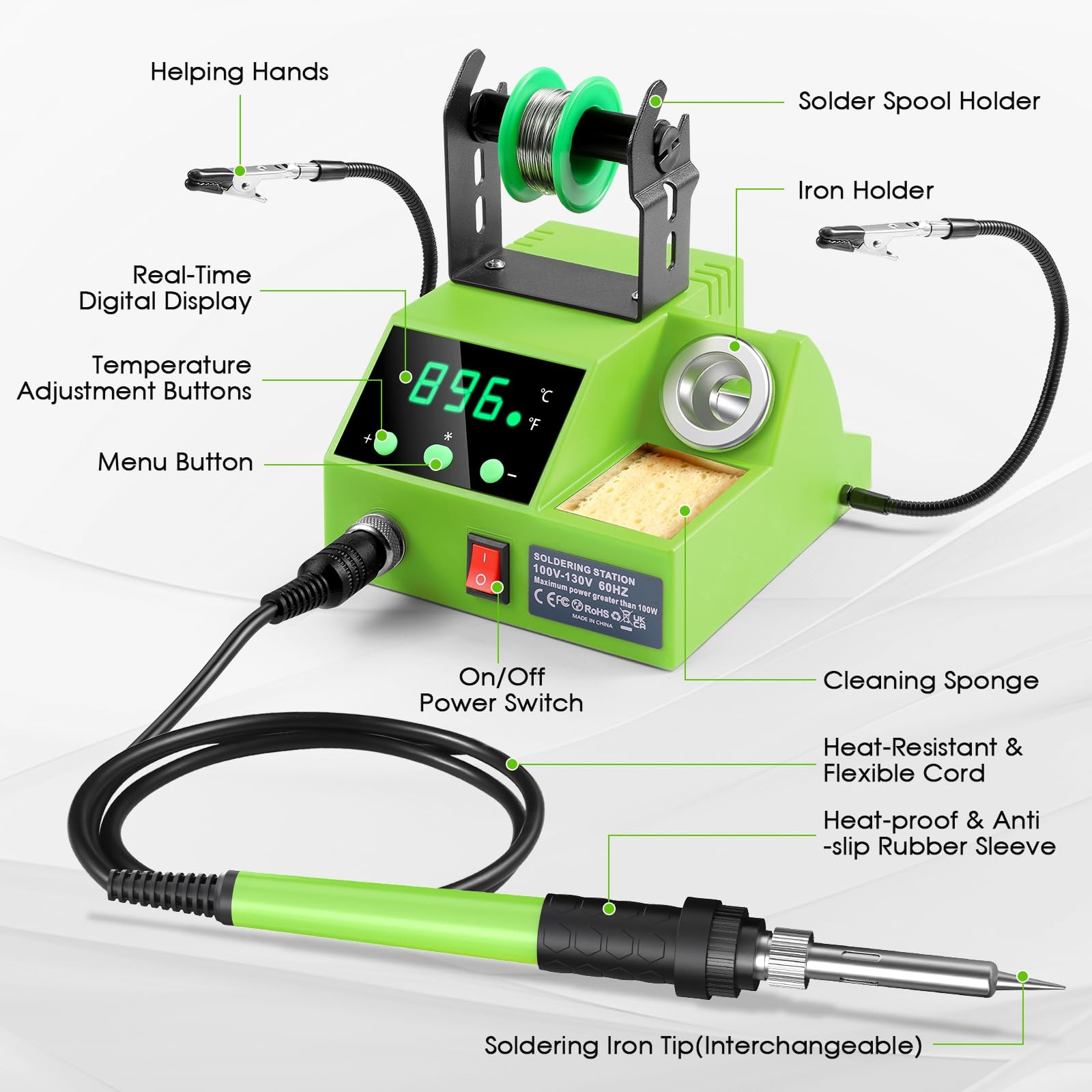 Soldering Station, 100W Digital Display Soldering Iron Station Kit with 2 Hel...