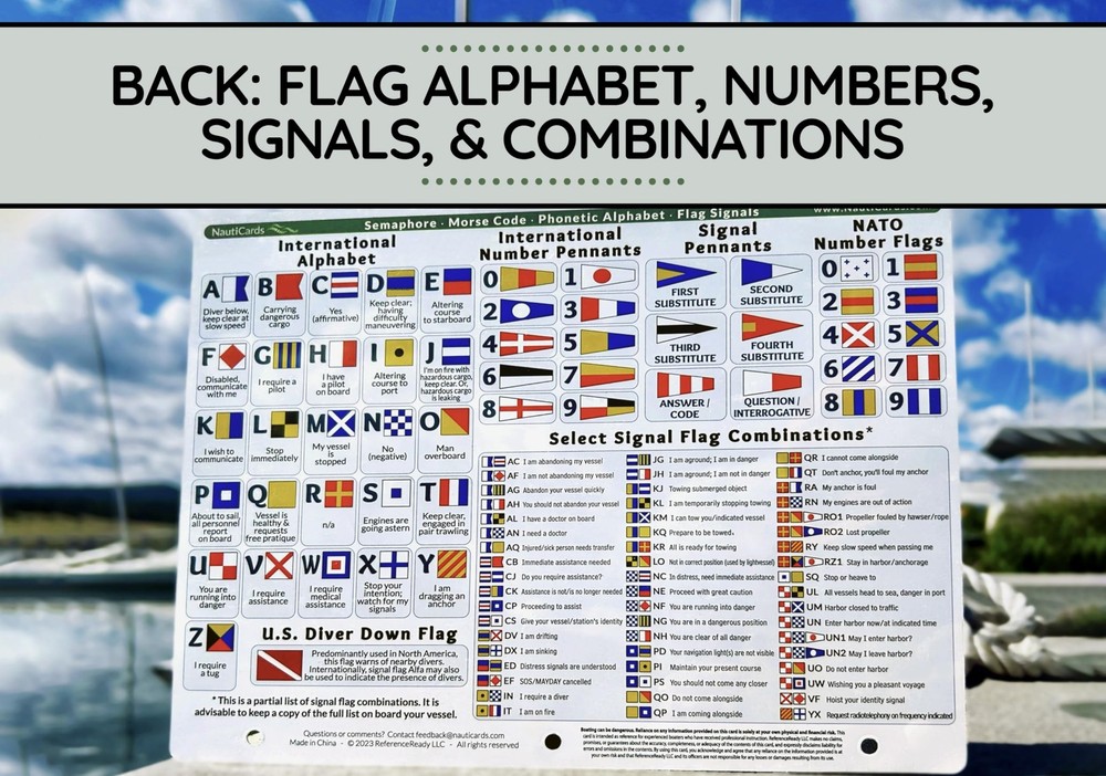 Nautical Flags and Codes Quick Reference - Guide 11"L x 8.5"W, Multicolored