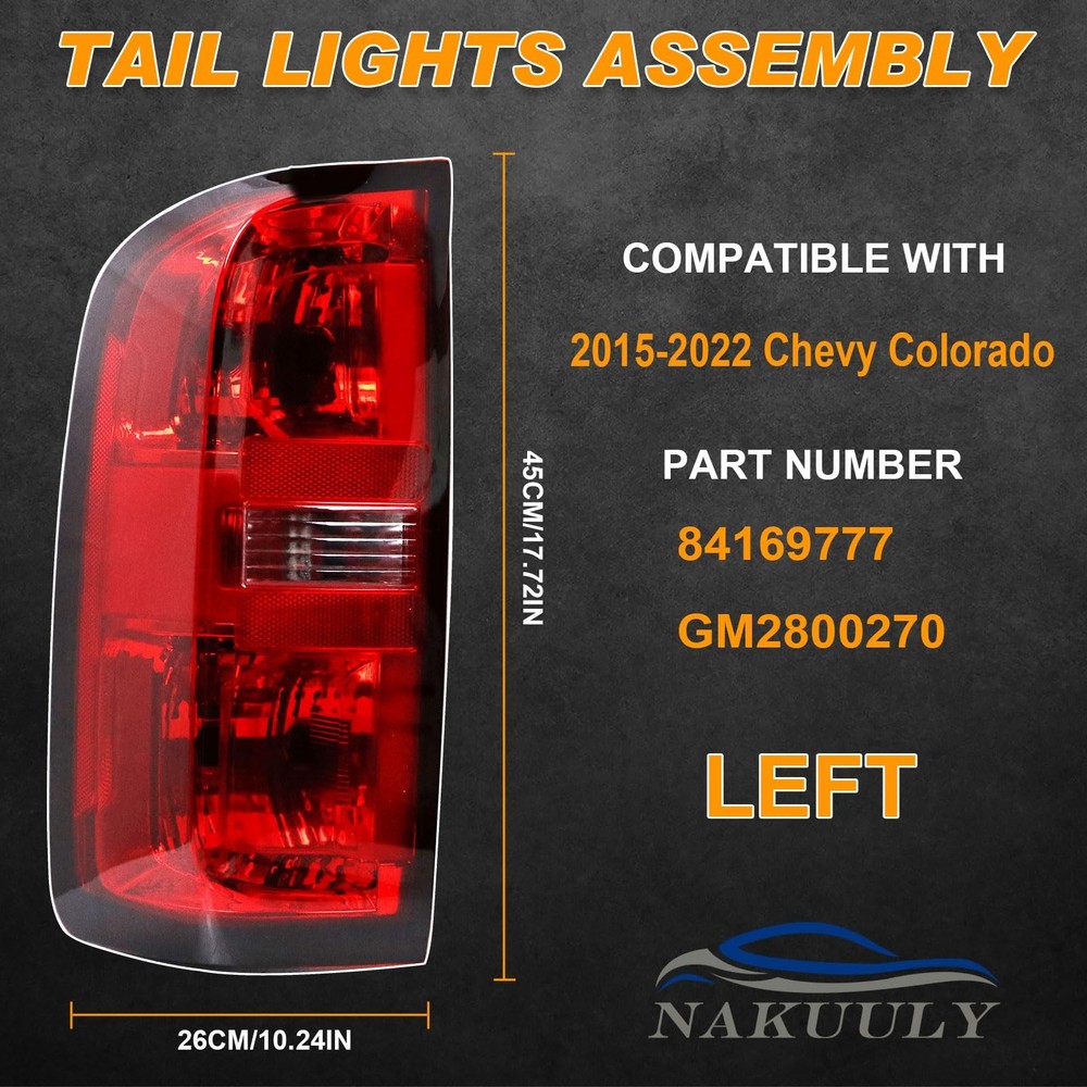 Tail Light Assembly Compatible With 2015-2022 Chevy red Left Driver Side