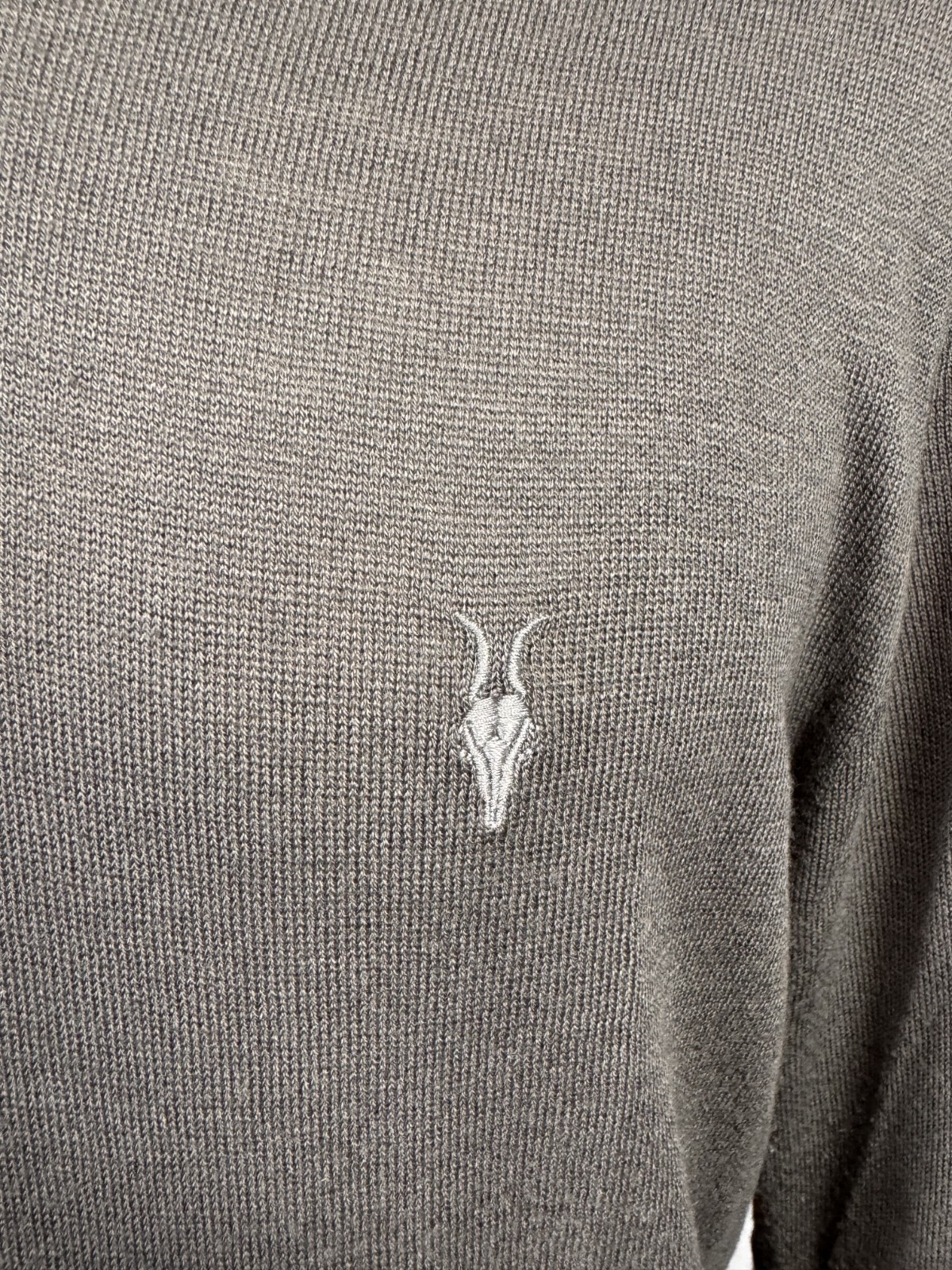 ALLSAINTS Green Long Sleeve Small Embroidered Logo Light Knit Sweater Sz L