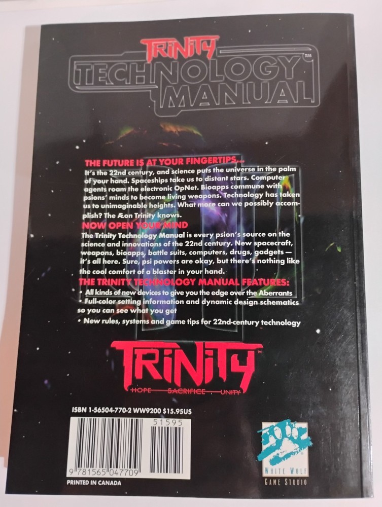 Trinity Technology Manual (2001) White Wolf WW9200 Trinity RPG Sourcebook