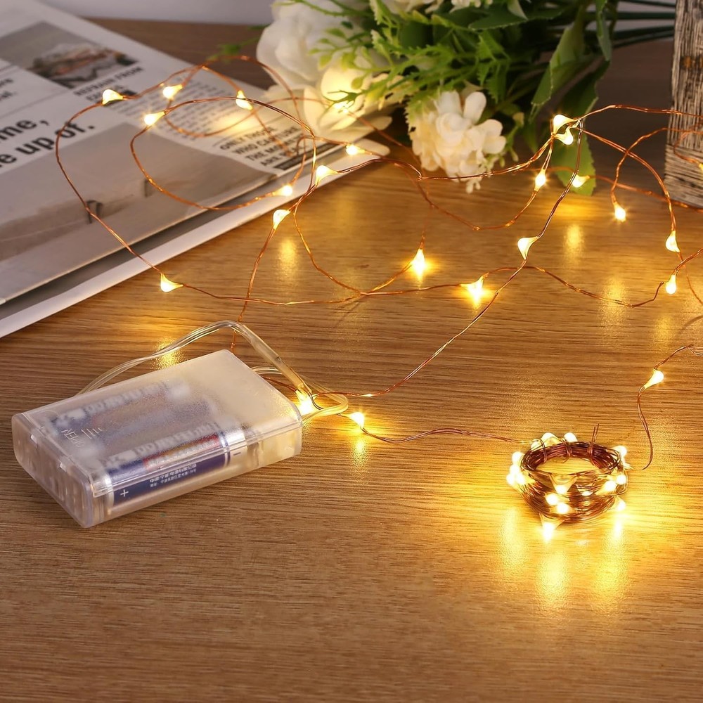 Led String Lights, Mini Battery Powered Copper Wire Starry 1 Pack, Warm White