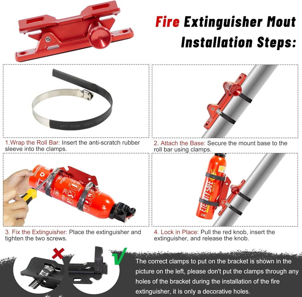 Quick Release Fire Extinguisher Mount Aluminum Adjustable UTV Roll Bar Holder Re