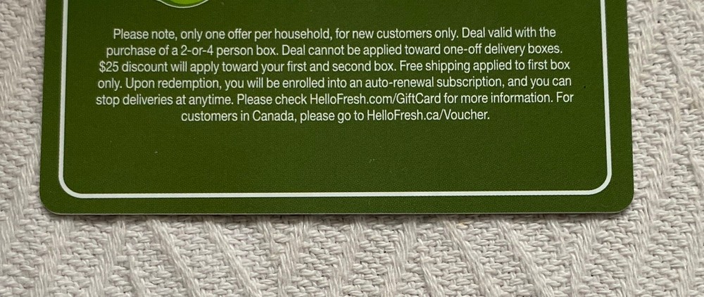 Hello Fresh HelloFresh.com $50 Gift Card ($25 off first two deliveries)