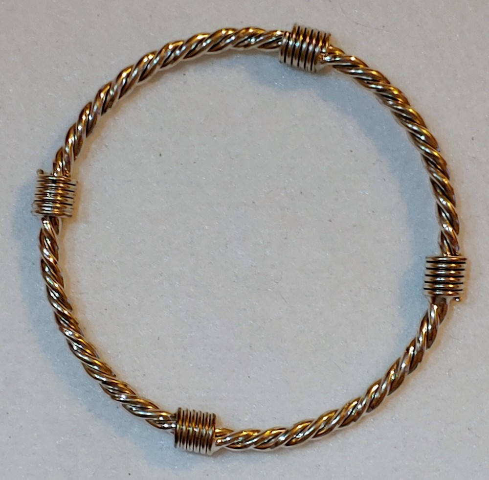 Solid Bangle Bracelet - Silver Tone Metal Twisted - 2 3/4 in DIA