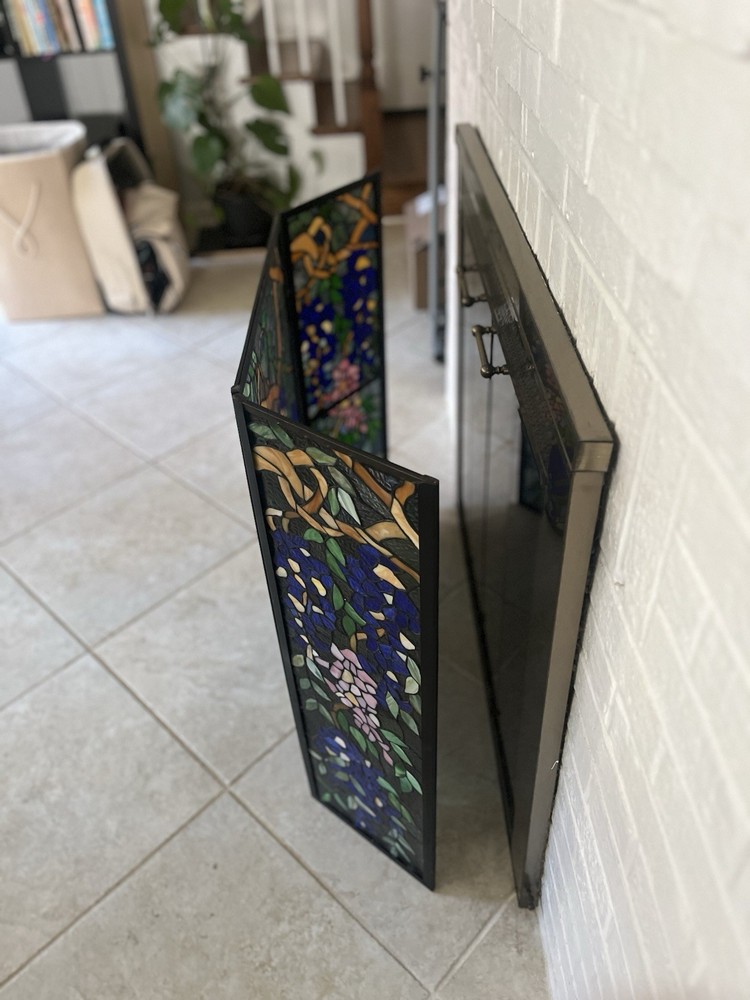 Stained Glass Hand Painted 3 Panel Fireplace Screen