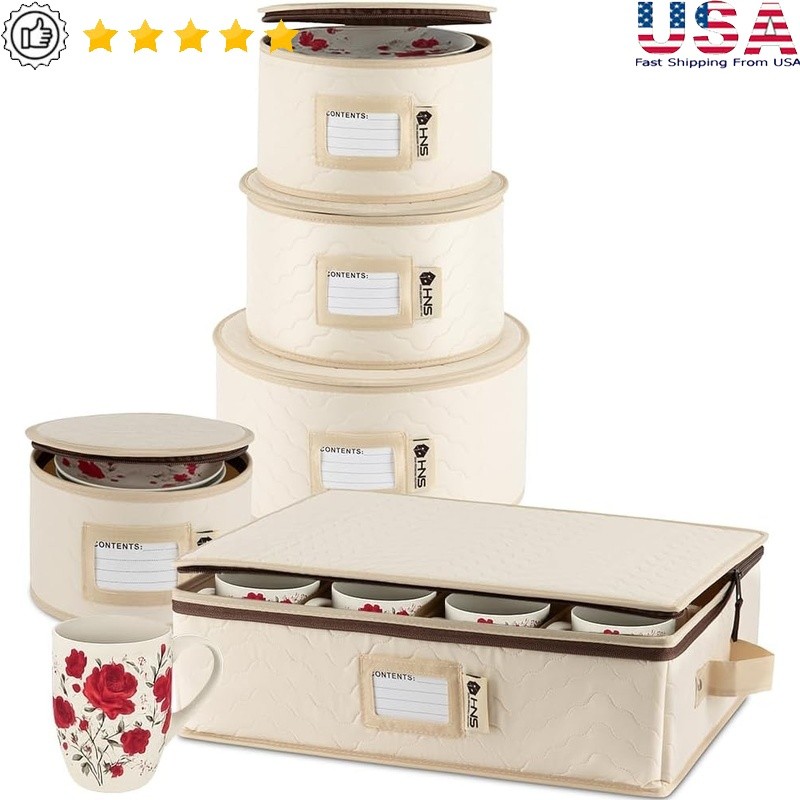 Hard Shell Dishware Storage Containers Padded Dividers Stackable Protection New