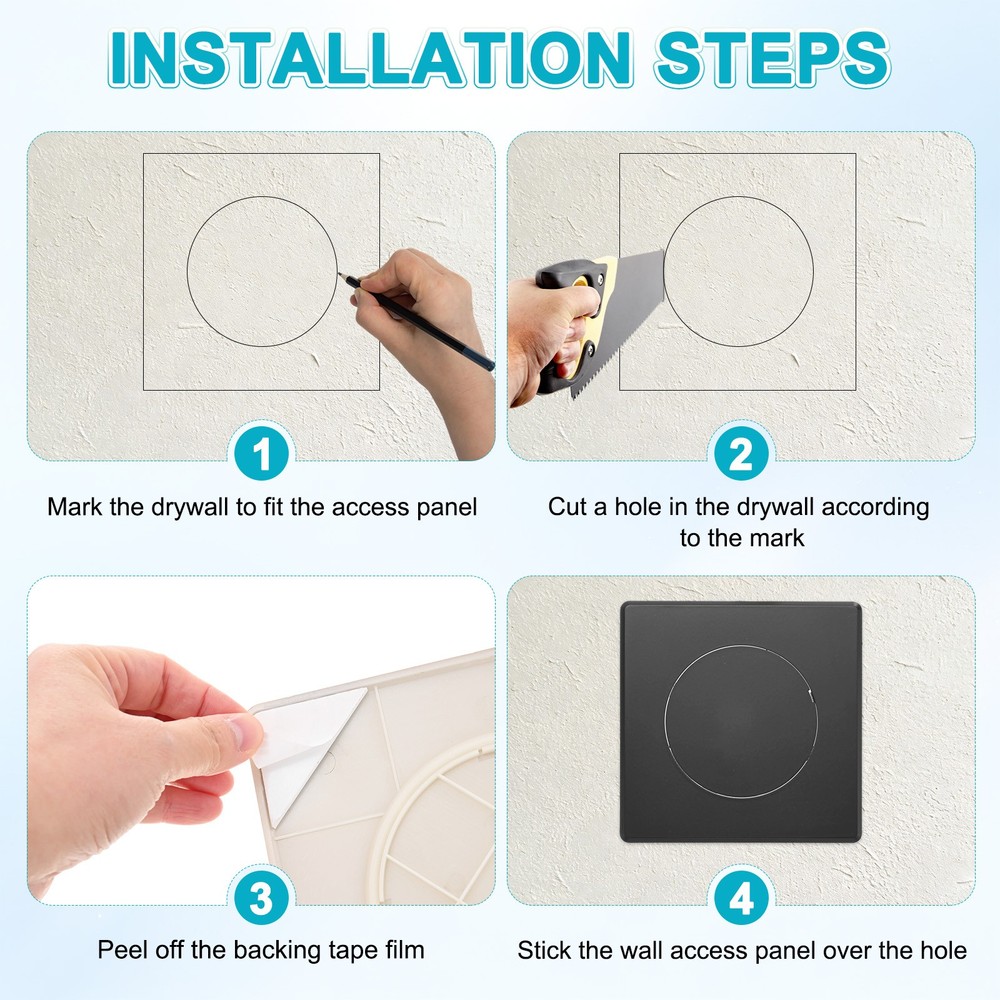 1-Pack Access Panel for Drywall, 4x4" Plastic Removable [Black, Round]