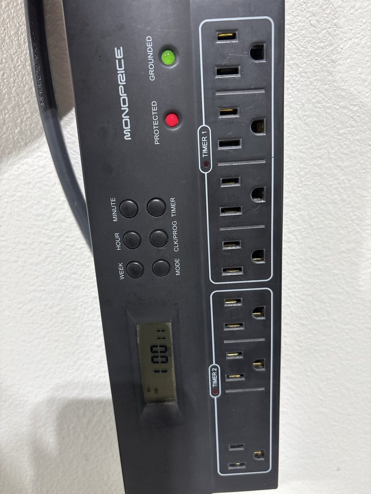 Monoprice 8 Outlet Surge Protector Power Strip w/ Timer & Grounded LED