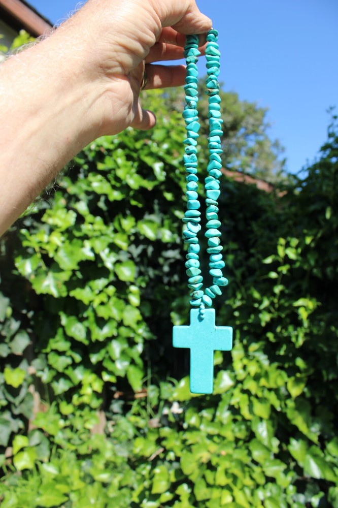 Vintage Turquoise Cross with Chunky Natural Necklace