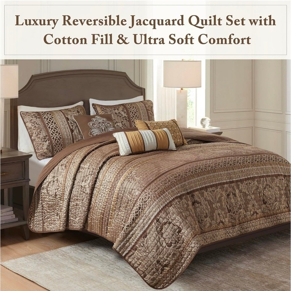 Double/Queen Bedspread Bedding Set Comforter & Sheets, shams Quilt Damask Design