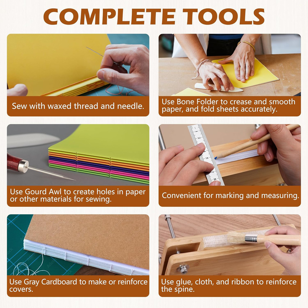 Professional Book Binding Kit with Press, Bone Folder, and Waxed Thread