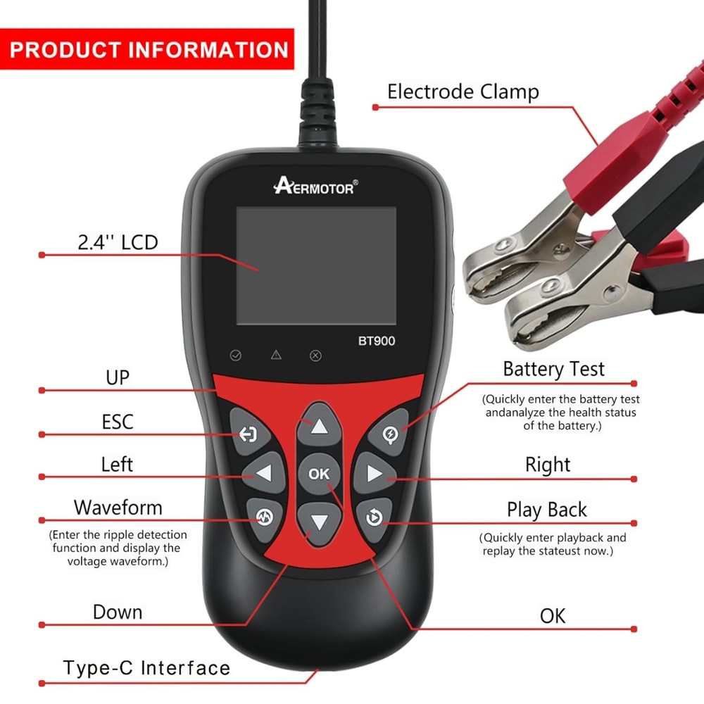 AERMOTOR Car Battery Tester 6V-12V Load Tester Charging System Analyzer