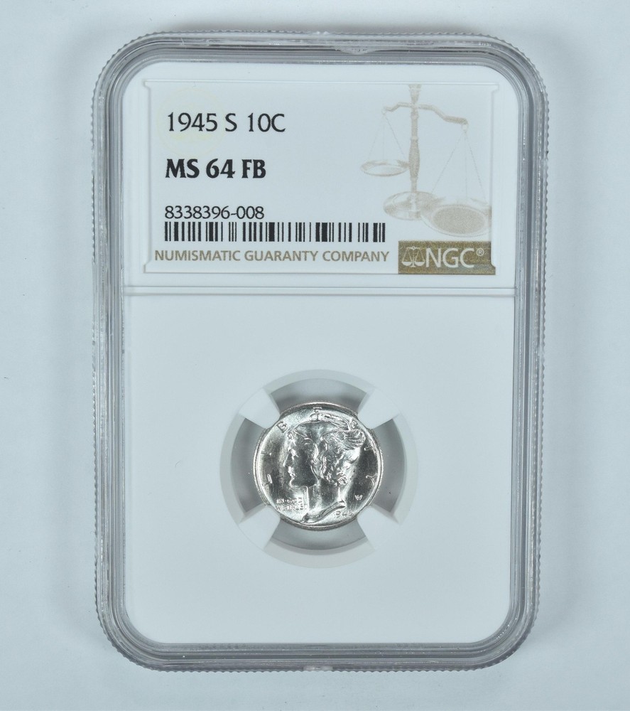 1945-S Mercury Dime MS64 FB NGC Brown Label