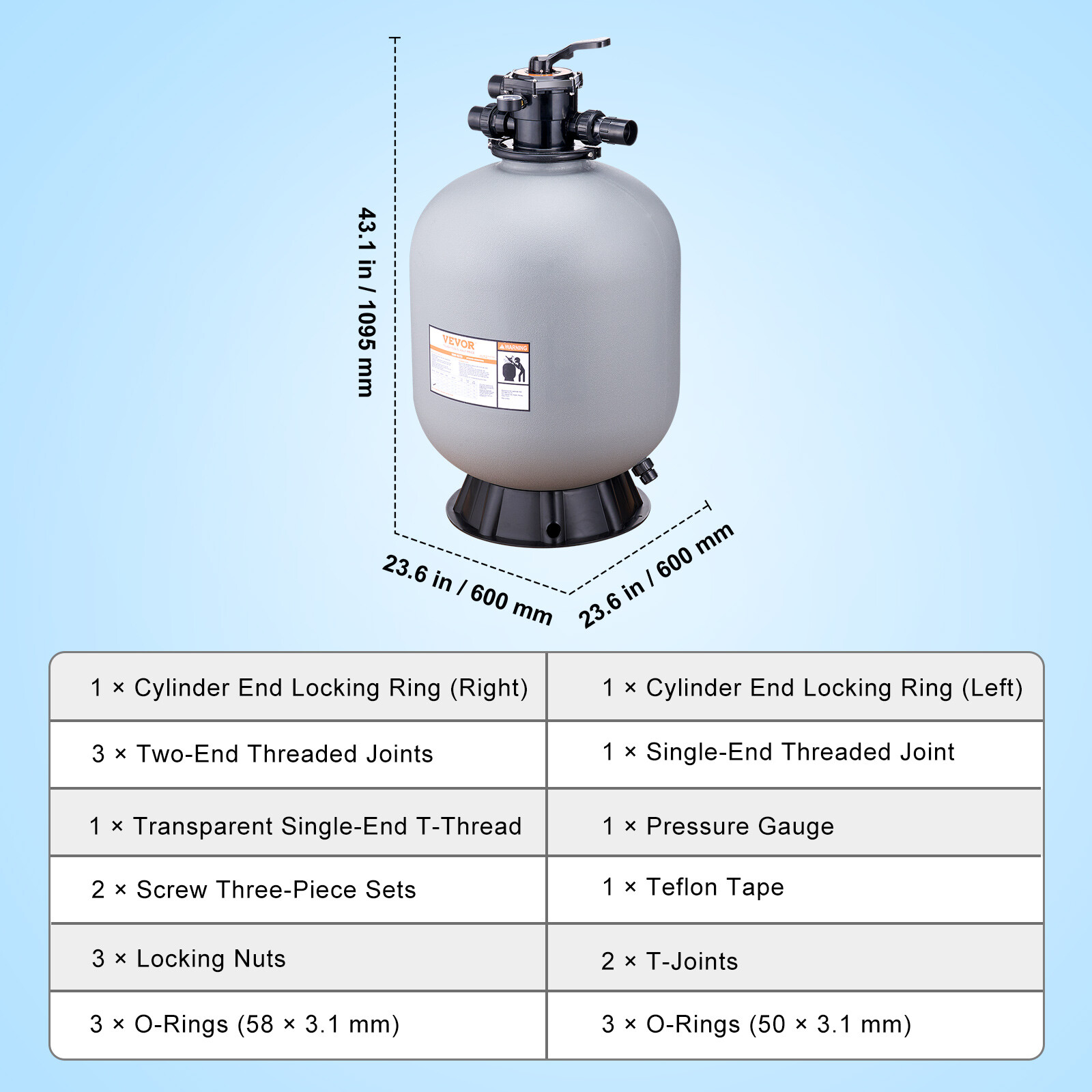 VEVOR Sand Filter 24" Above Inground Swimming Pool Sand Filter with 7-Way Valve