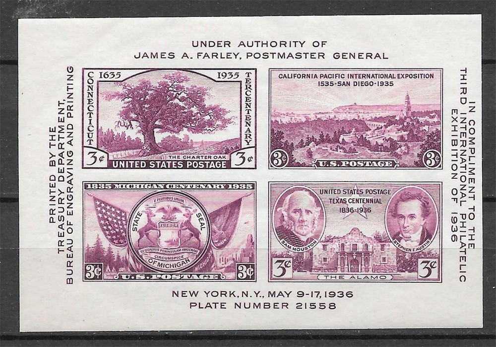 T&G STAMPS - #778 - 1936 Souvenir Sheet MNH OG