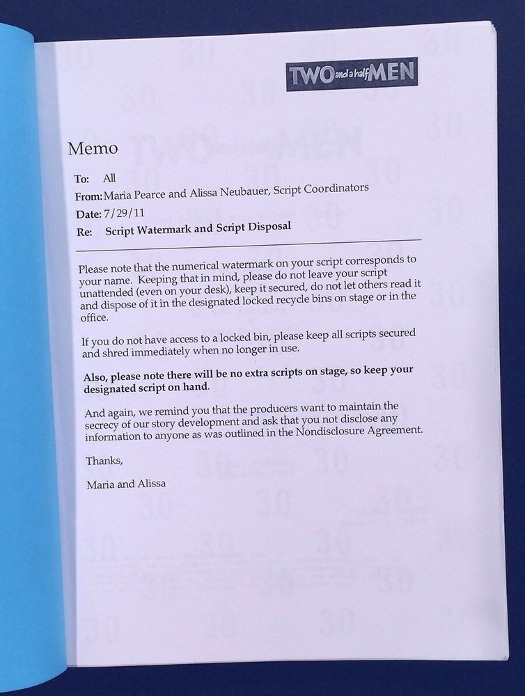 "Two and One Half Men" Original Script First Episode with Austin Kutcher 2011