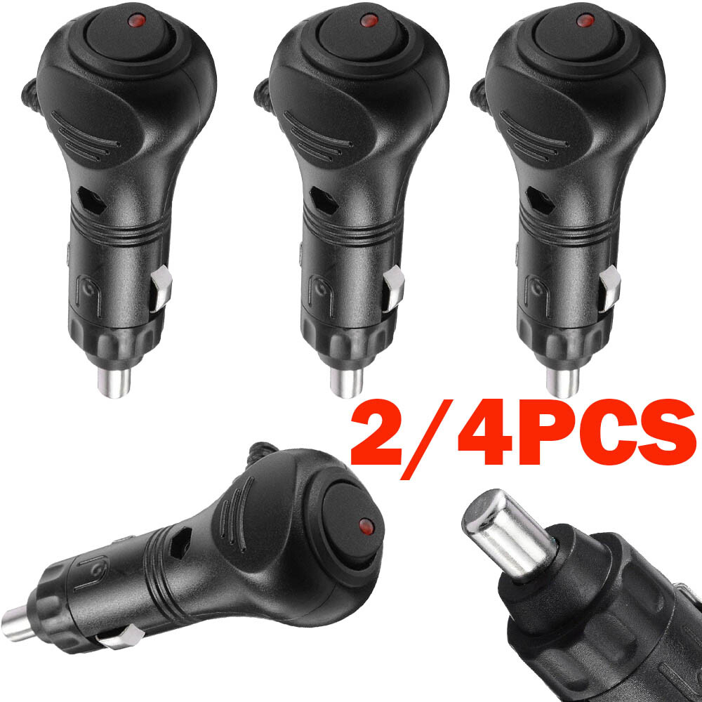 2/4pcs 12V DC Car Cigarette Lighter Cable Adapter Plug with LED On/Off Switch