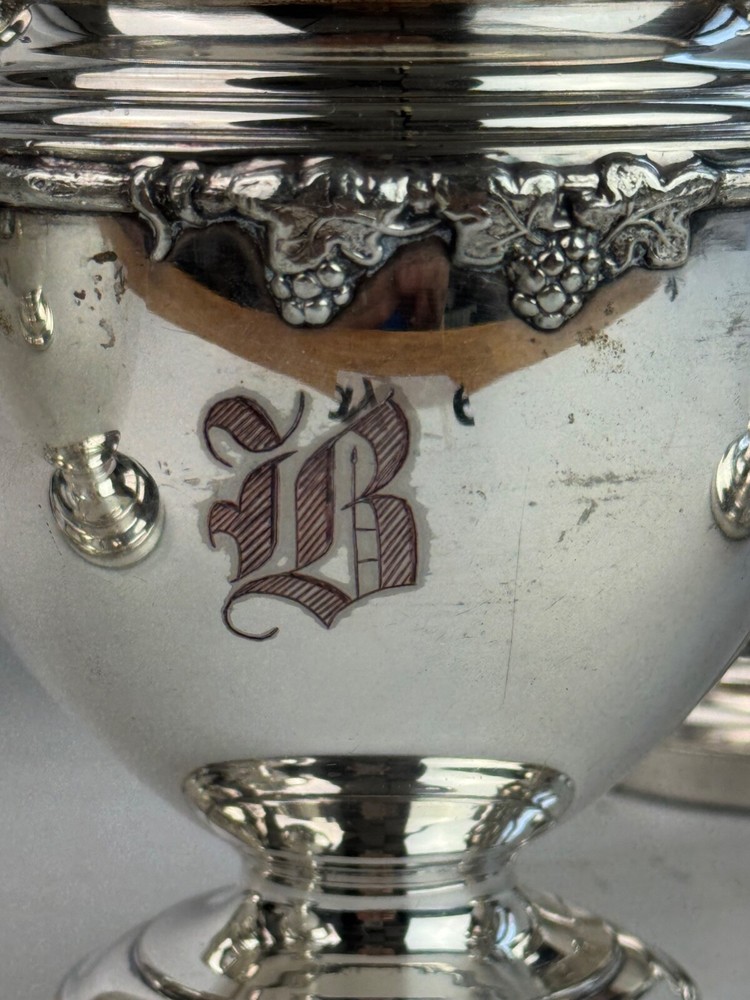 CS Silver On Copper Grape Pattern Tea Set Monogram B