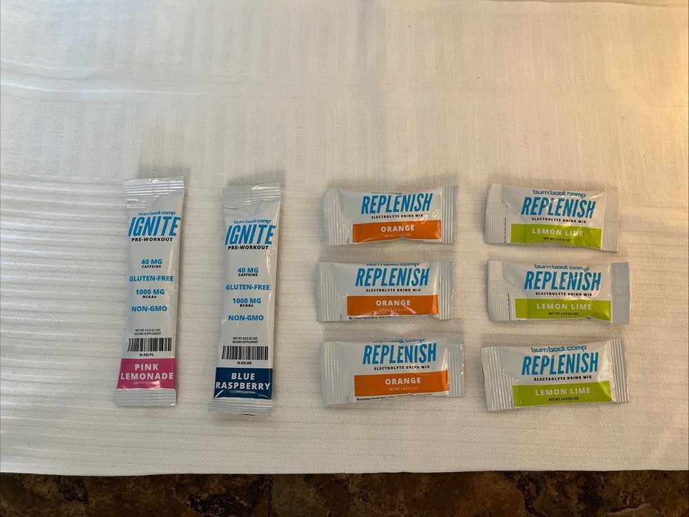 Burn Boot Camp Electrolyte Drink Mix Pre workout sample pack 8 Packets Gym