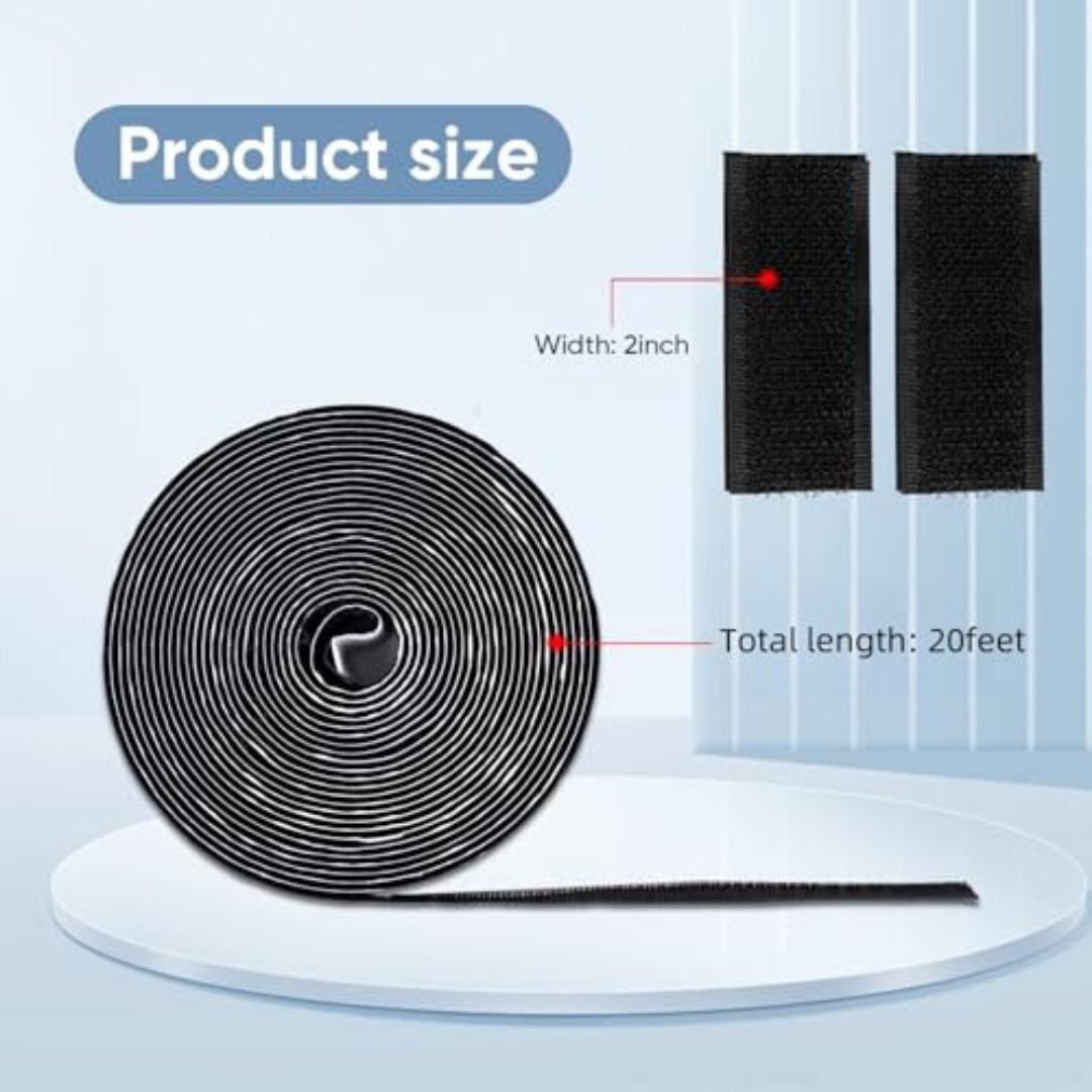 20Ft X 2 Inch Hook and Loop Tape Strips with Adhesive, Heavy Duty Sticky Back