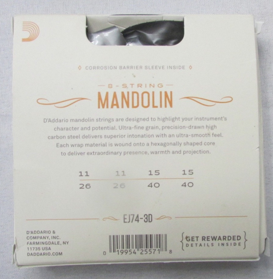 3-PACK OF D'ADDARIO EJ74 PHOSPHOR BRONZE MEDIUM MANDOLIN STRINGS
