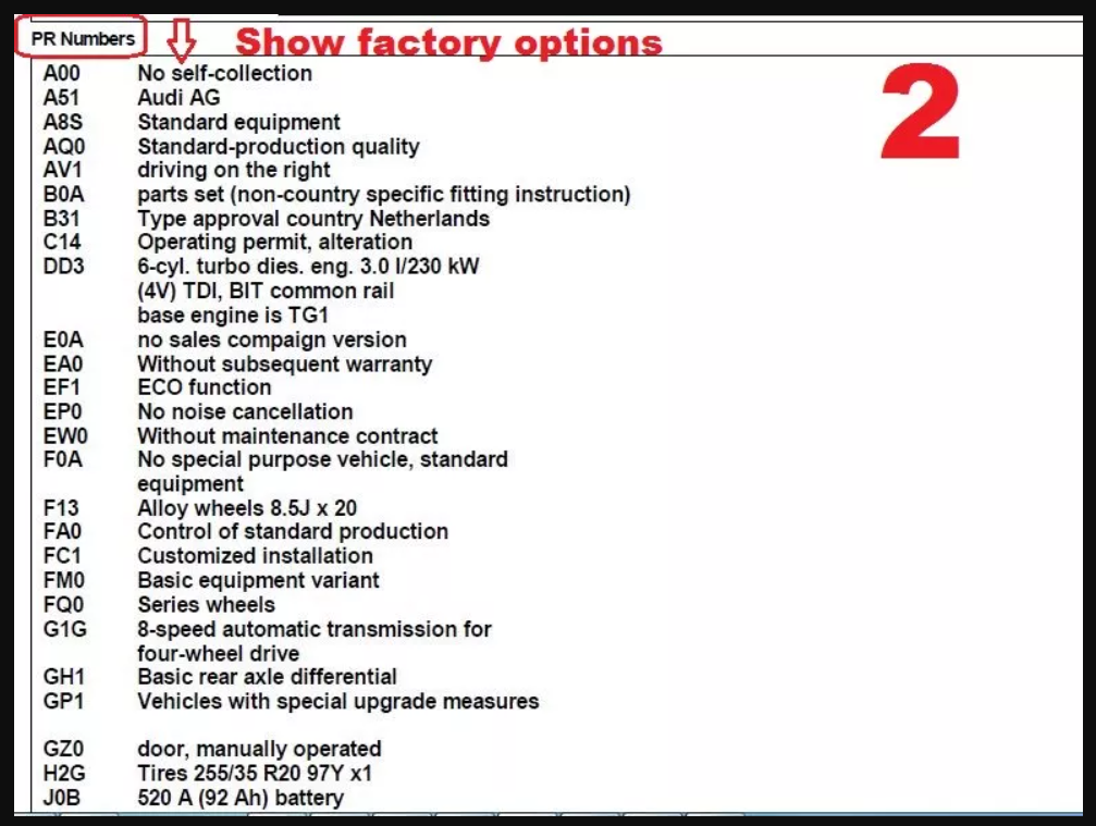 VIN DECODER that will show factory options Audi VW Seat Skoda Digital & Printed