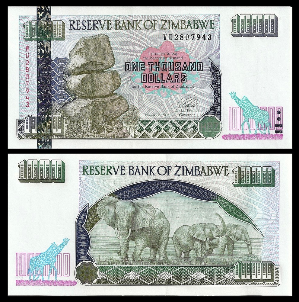 ZIMBABWE 1000 DOLLARS 2003 P 12 UNC