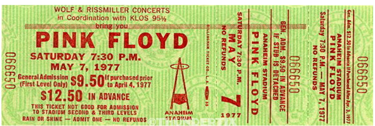 5 1972 -77 PINK FLOYD UNUSED FULL CONCERT TICKETS scrapbooking + BONUS reprint