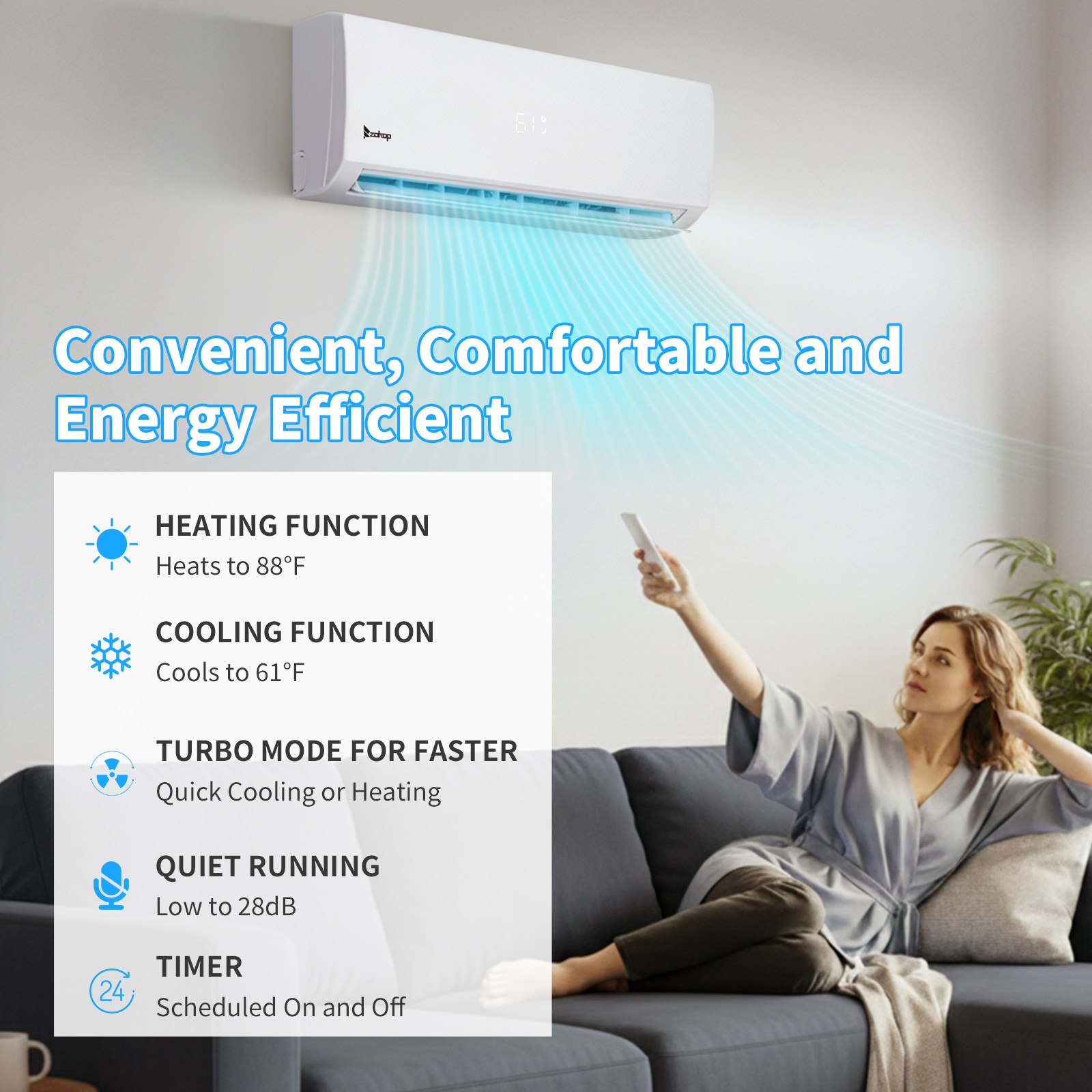 28000 BTU Tri Zone Ductless Mini Split Air Conditioner & Heat Pump -20 SEER,Wifi