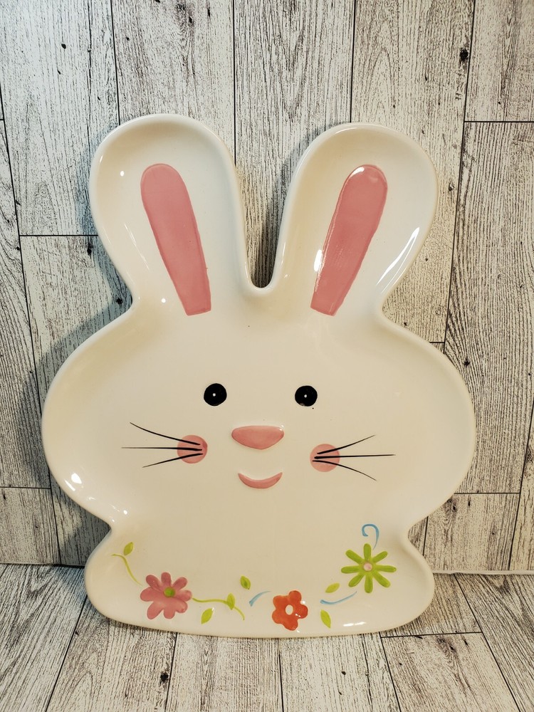 Cute Easter Bunny Head Ceramic Dish 10" X 9"
