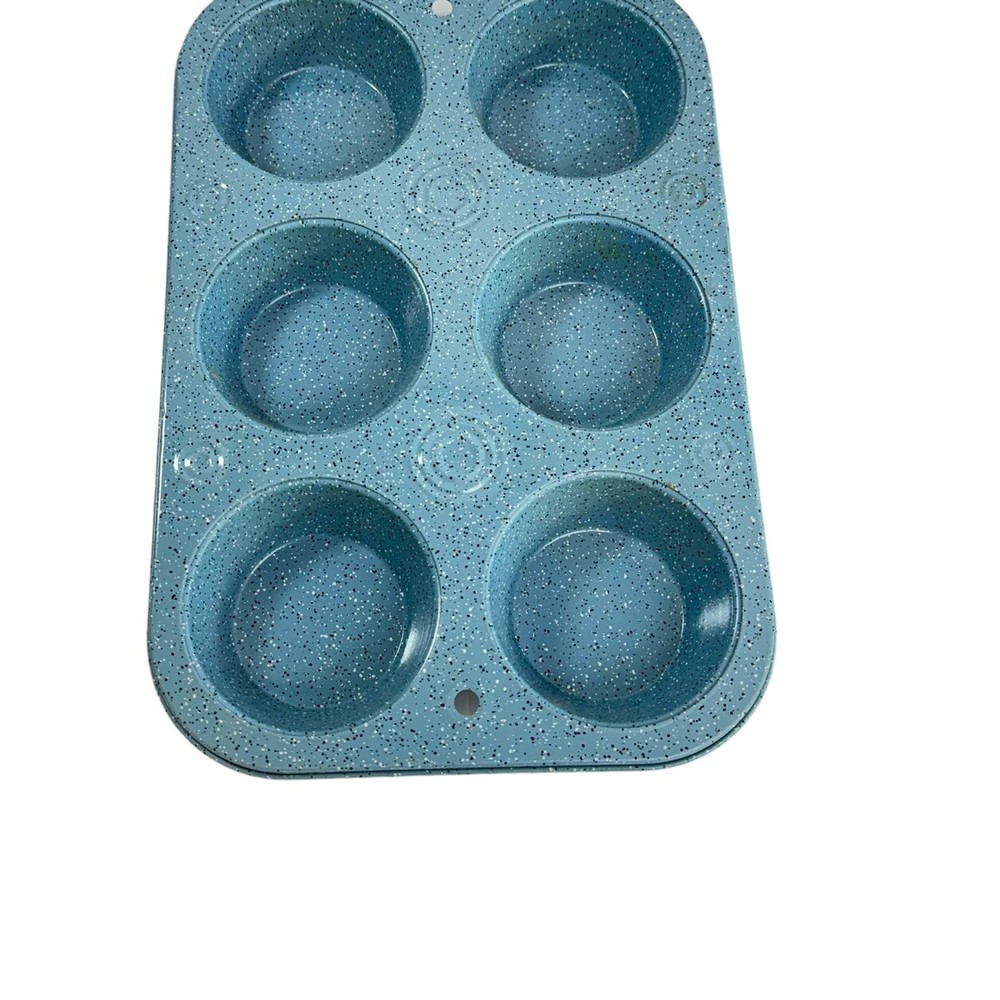 Enamelware Teal Speckled Cupcake Pan 6 Cup 7"x10.5"