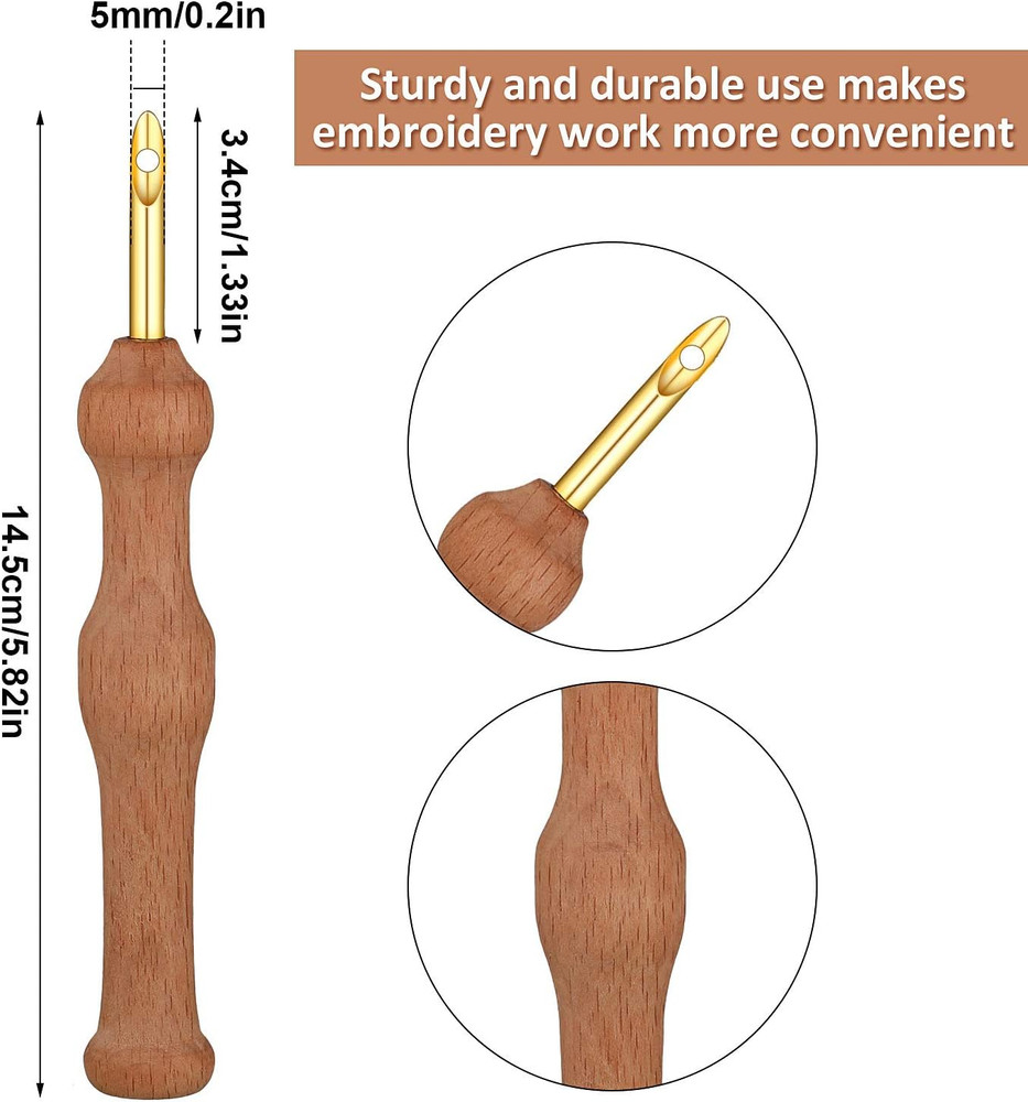 17 Pcs Punch Needle Kit Adjustable Punch Needle Tool Include Wooden Handle Embro