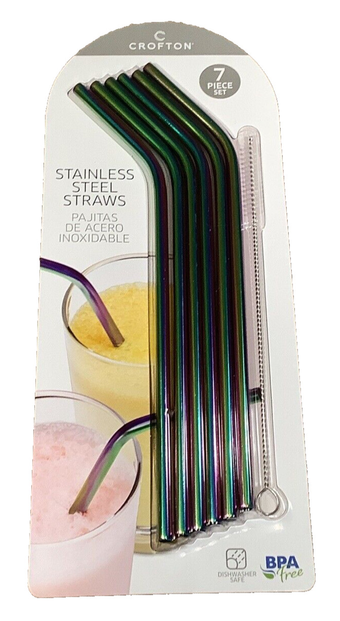 Crofton 7 Piece Stainless Steel Straw Set- 6 Straws & 1 Cleaning Brush- Ombre🥤