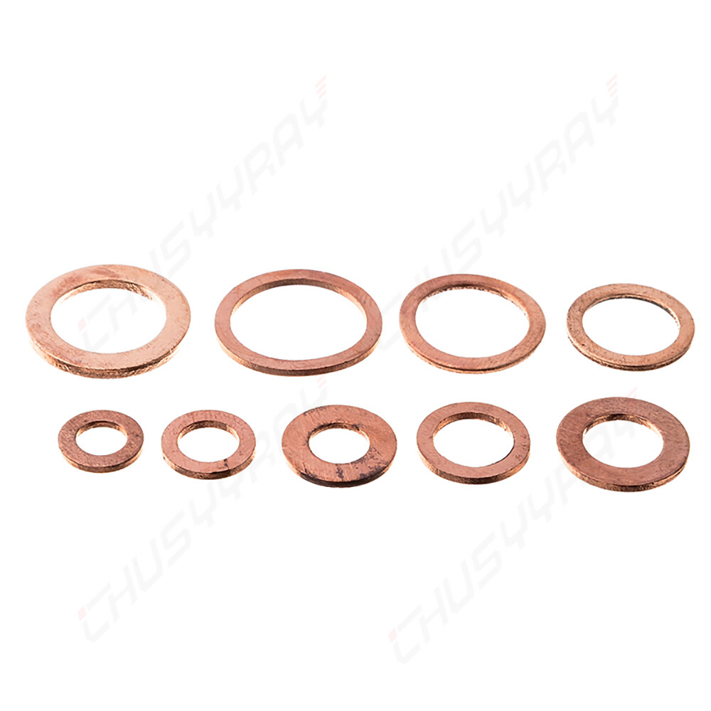200Pcs/Kit Solid Copper Crush Washers Gasket Set Flat O-Ring Seal Assortment