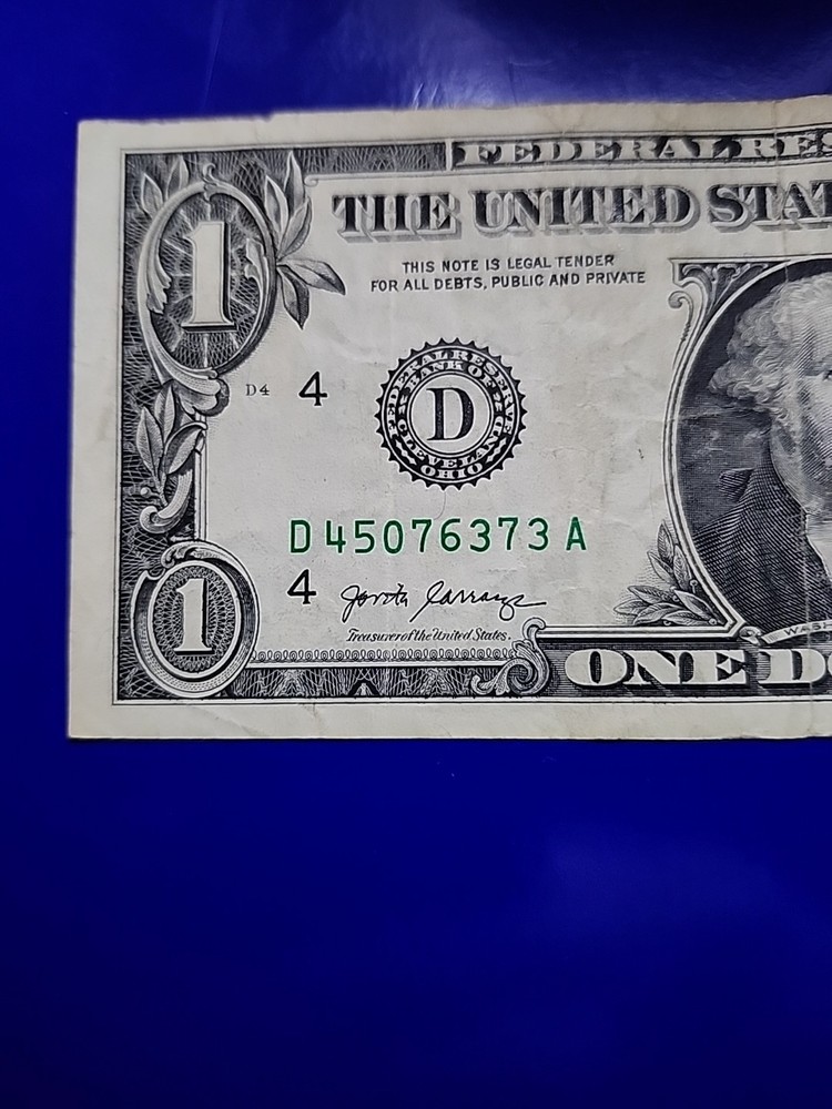 2017 $1 Note, Off-center Print Reverse, Orange Ink Contamination Error Obverse.