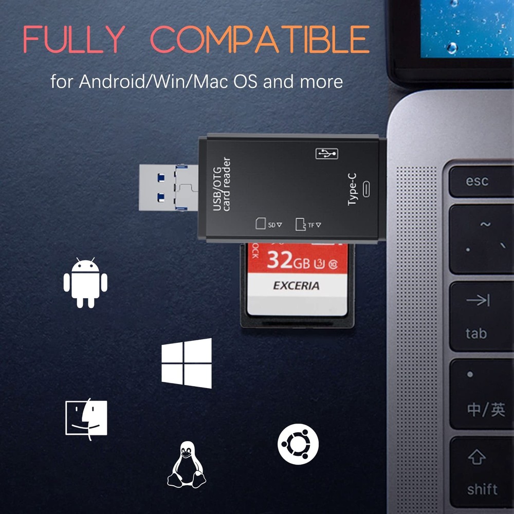 Micro SD Reader for Android Phone, USB-C Card Camera, USB Black