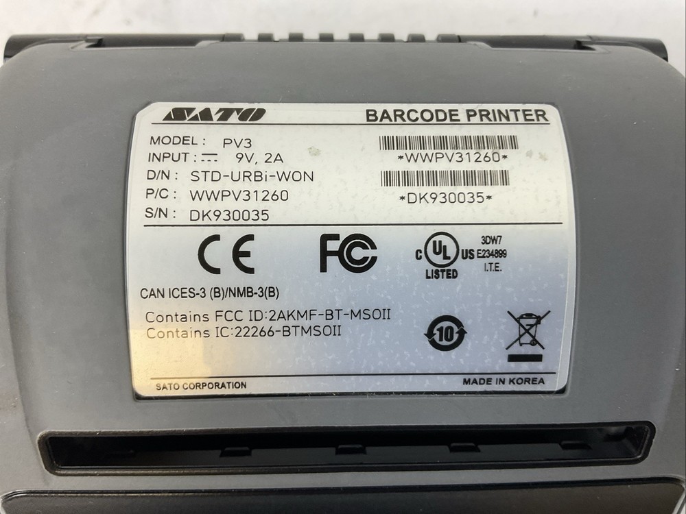 SATO PV3 BARCODE PRINTER STD-URBi-WON INPUT 9VDC 2A