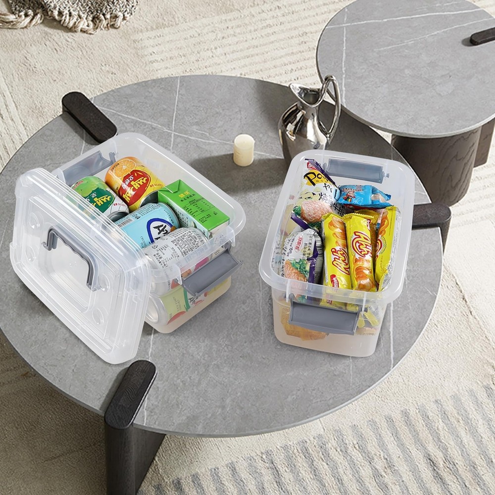6 Packs 5 Quart Small Plastic Storage Container Bins with Lid, Clear Latching...