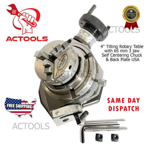 Rotary Table Tilting 4" Inch With 3 Jaw 65mm Mini Lathe Chuck Milling Machine